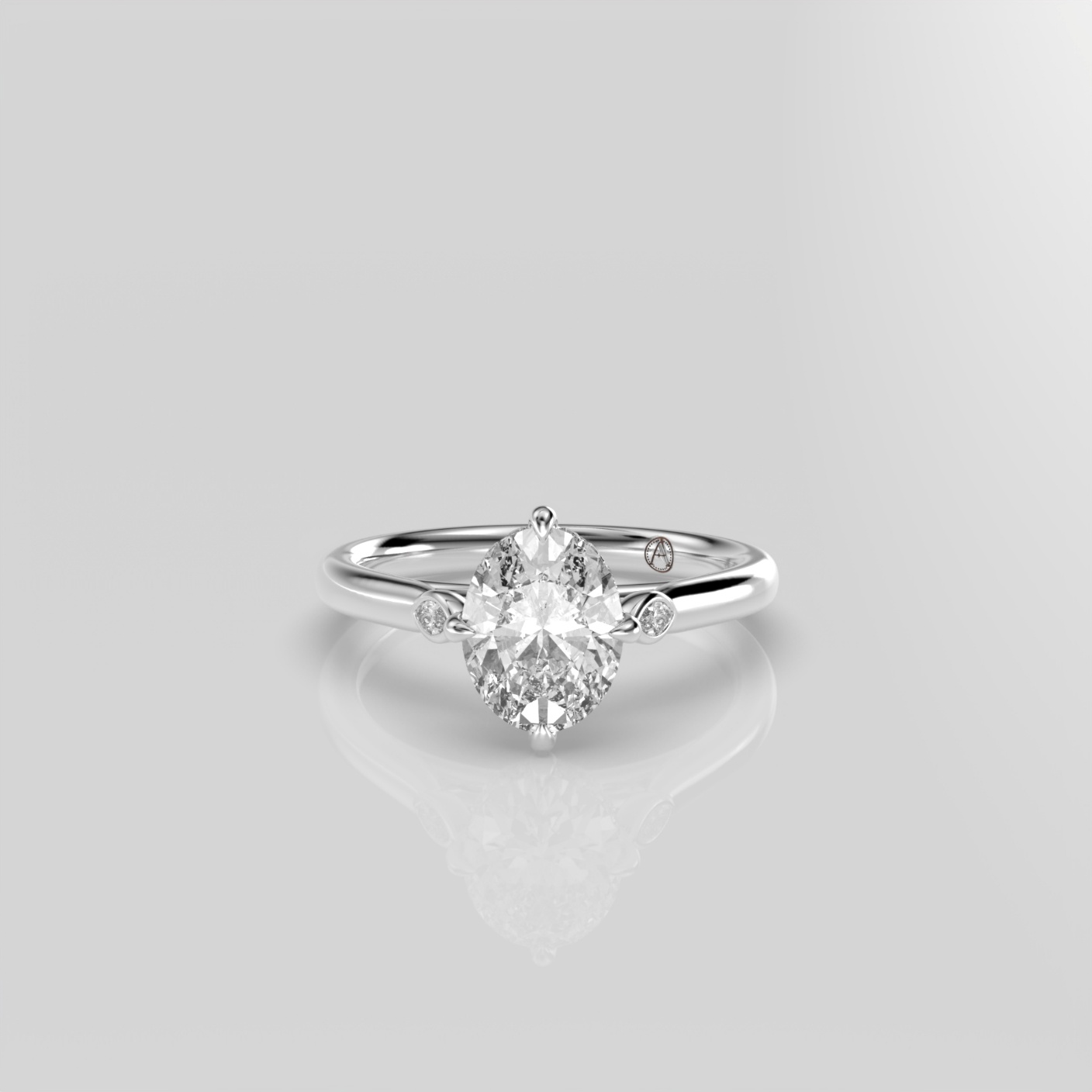 14K Yellow Gold Oval Three Stone Diamond Engagement Ring