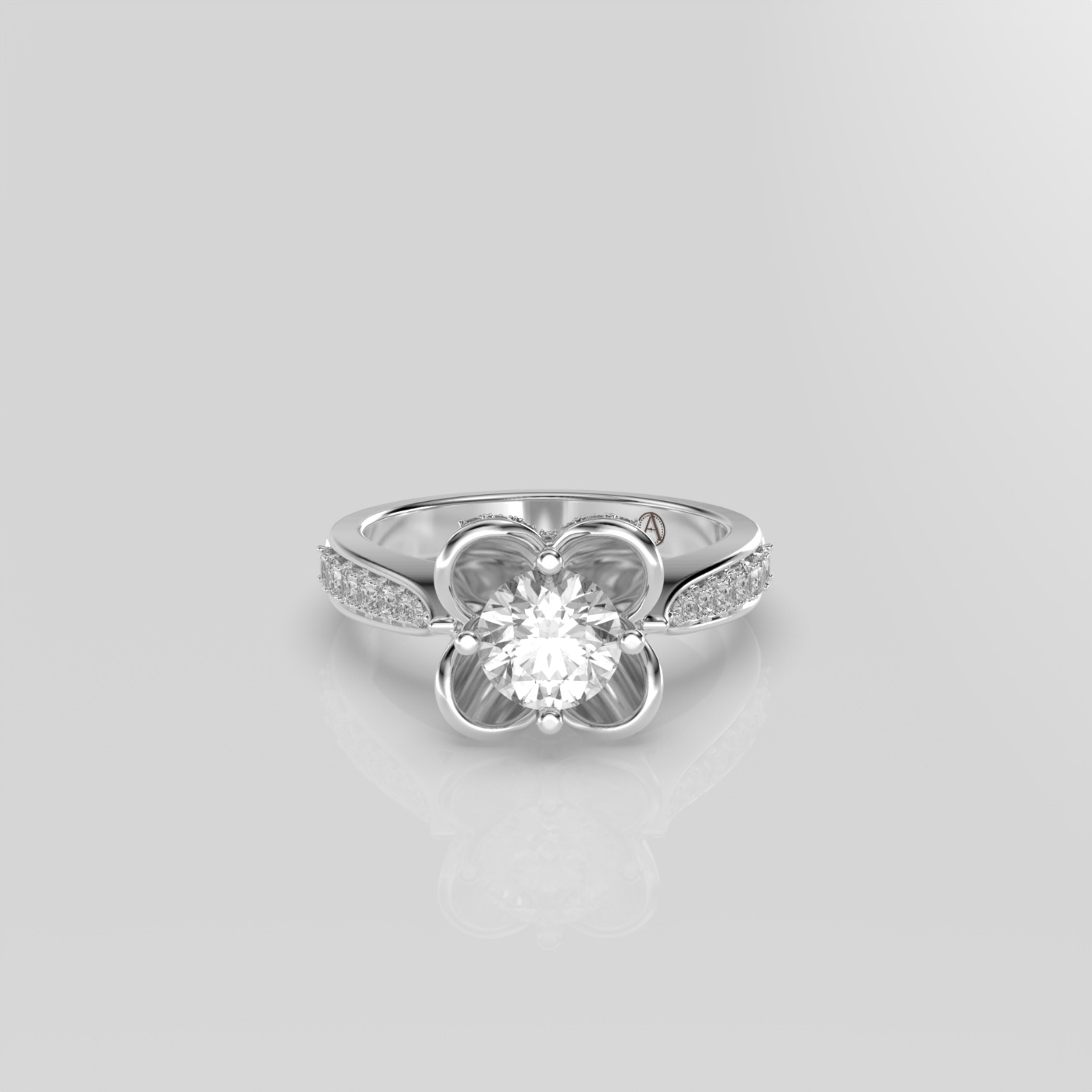 14K Yellow Gold Round Flower Diamond Engagement Ring