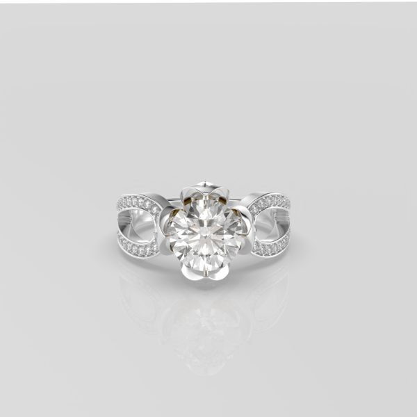 14K Yellow Gold Flower Diamond Engagement Ring