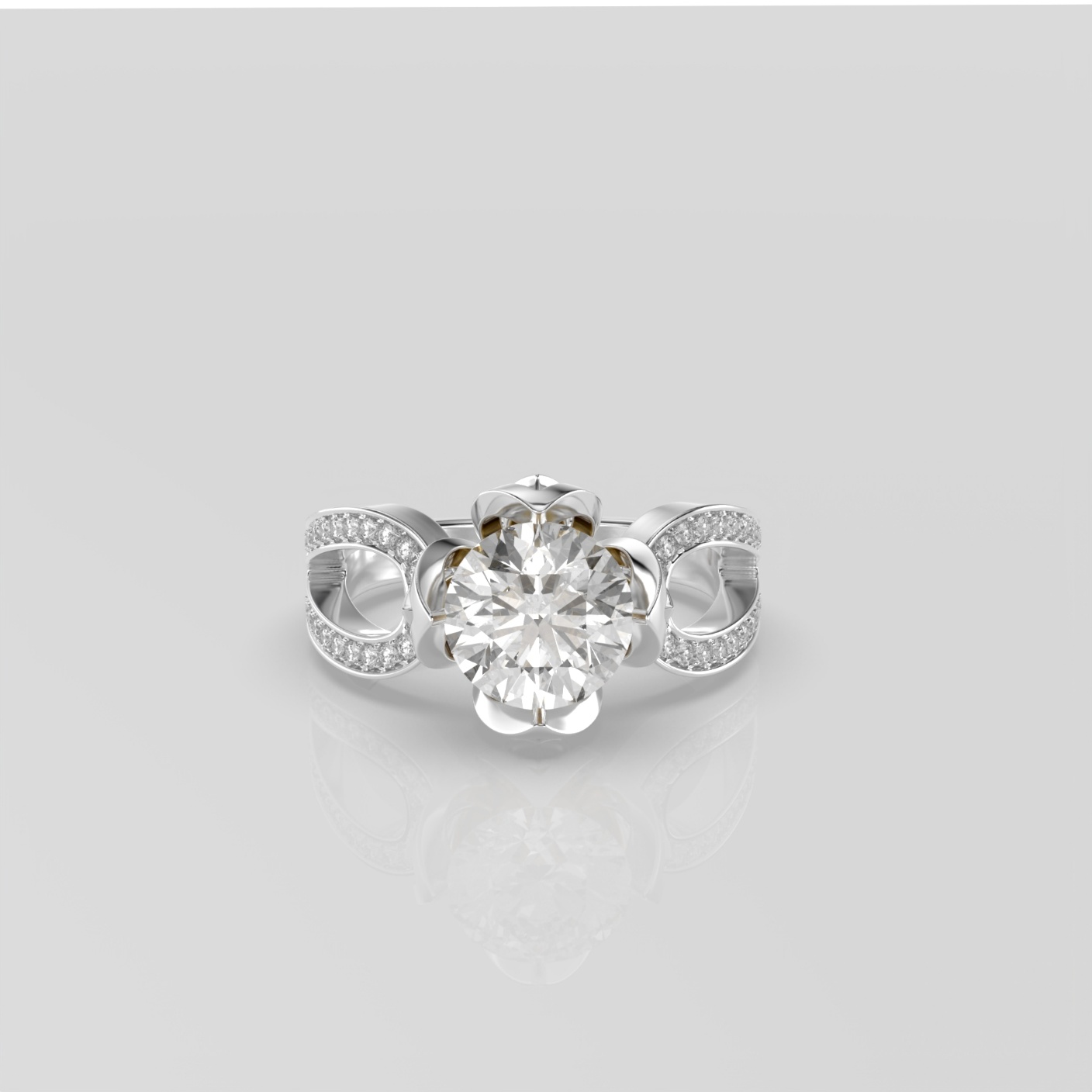 14K Yellow Gold Flower Diamond Engagement Ring