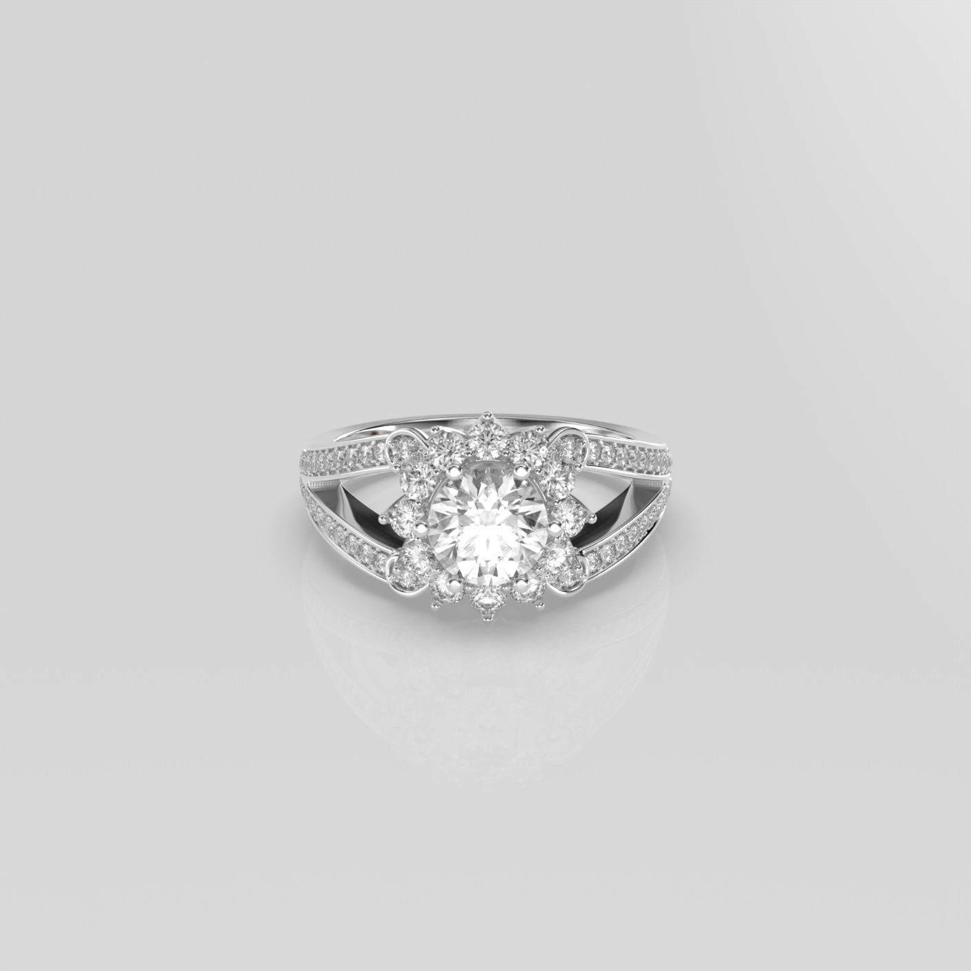 14K Yellow Gold Round Cluster Diamond Engagement Ring