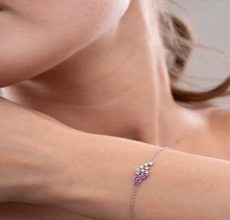14K Gold Lab Grown Diamond, Natural Amethyst, Pink Sapphire and Peridot Bracelet
