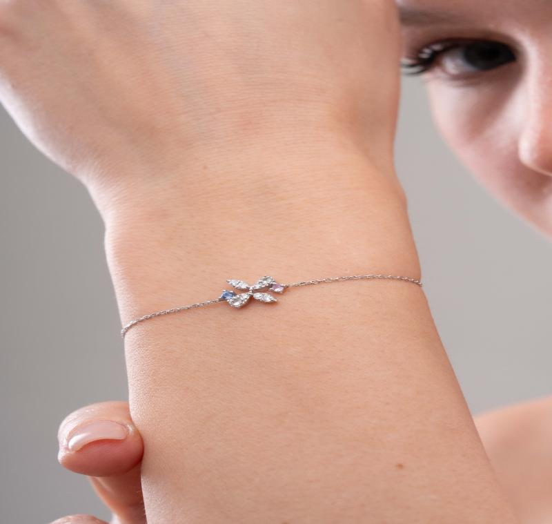 14K Gold Bracelet with Natural Mixed Sapphire and Lab Grown Diamonds