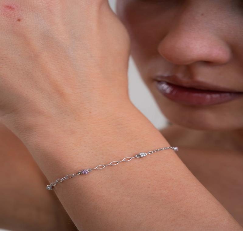 14K Gold Bracelet with Natural Pink Sapphire and Lab Grown Diamonds