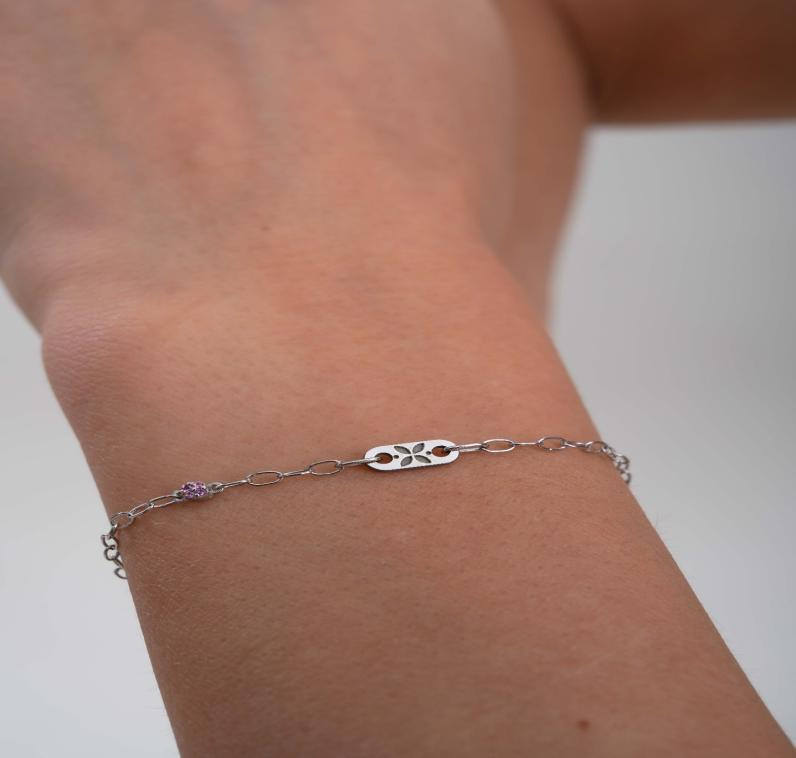 14K Gold Minimal Bracelet with Natural Pink Sapphire