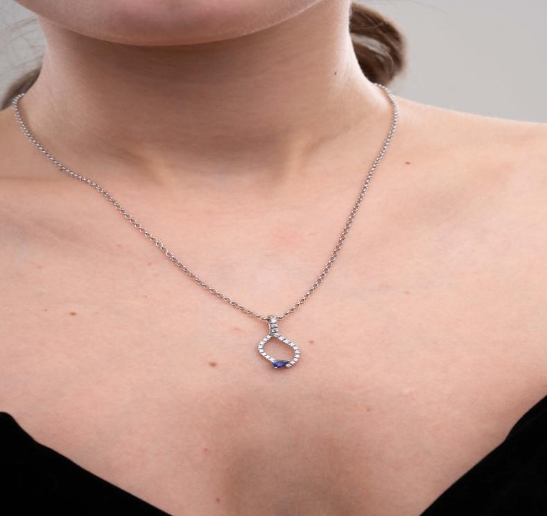 Natural Tanzanite and Lab Grown Diamond Drop Necklace in 14K Gold