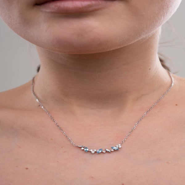 Natural Aquamarine and Lab Grown Diamond Necklace