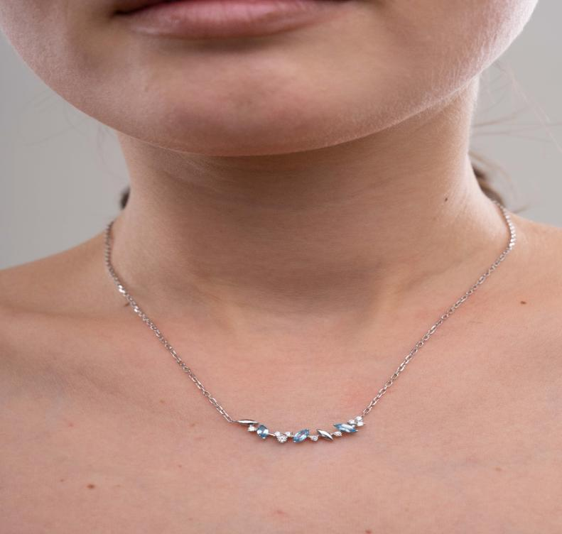 Natural Aquamarine and Lab Grown Diamond Necklace