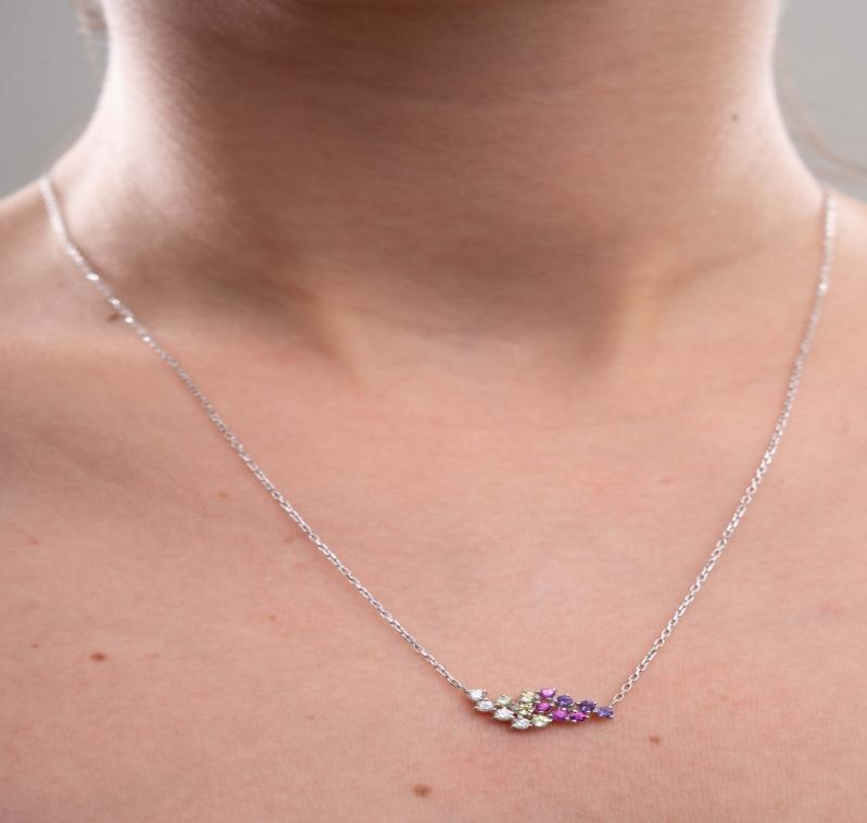 Natural Mix Sapphire and Diamond Pendant Necklace