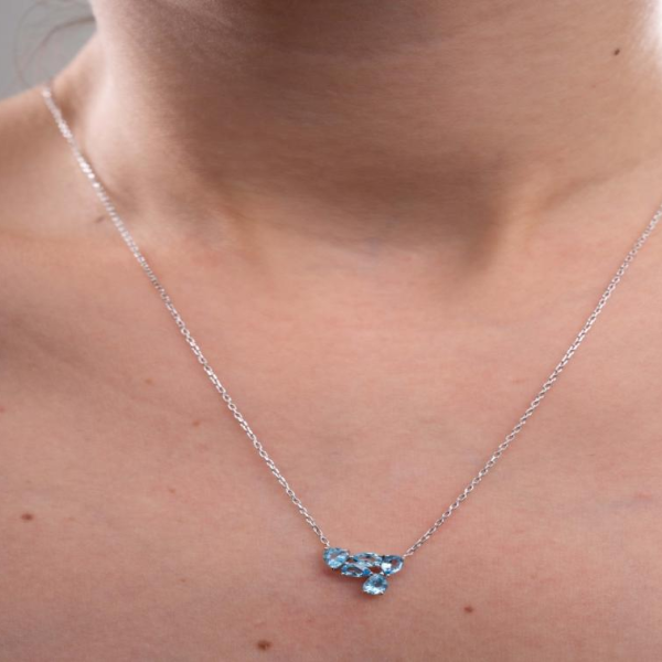 Natural Aquamarine Cluster Necklace in 14K Gold