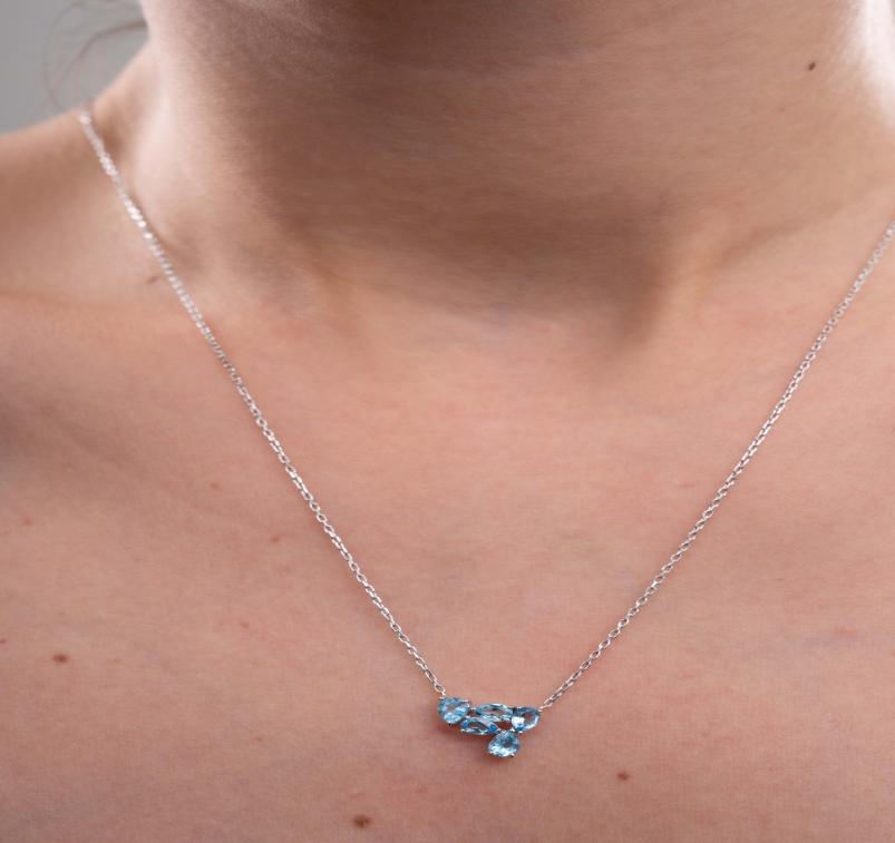 Natural Aquamarine Cluster Necklace in 14K Gold