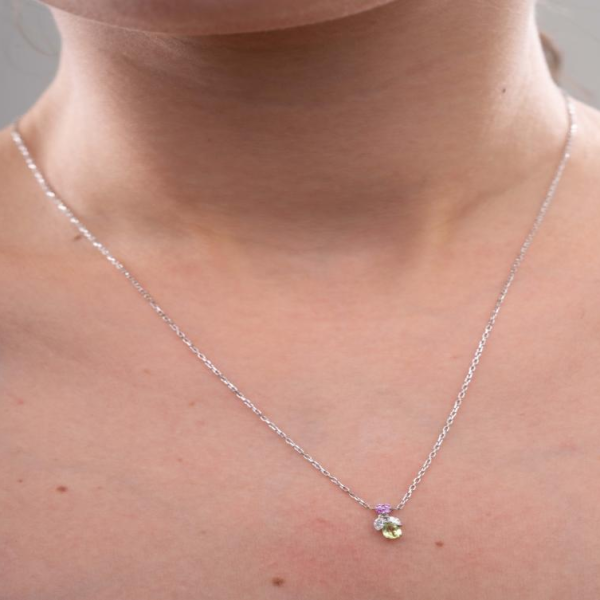 Natural Peridot & Pink Sapphire Lab Grown Diamond Pendant in 14K Gold