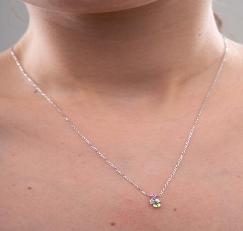 Natural Peridot & Pink Sapphire Lab Grown Diamond Pendant in 14K Gold