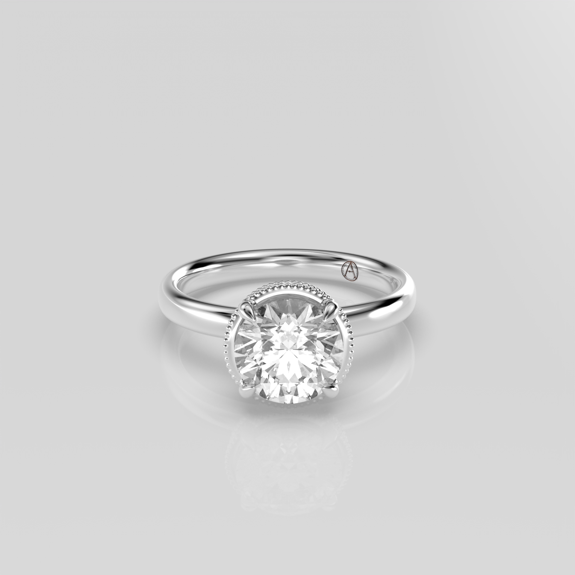 14K White Gold Round Hidden Halo Engagement Ring