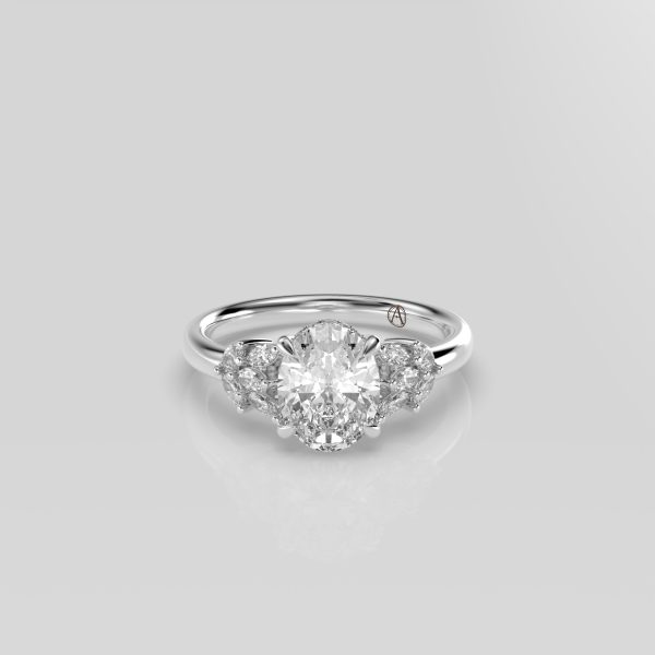 14K White Gold Oval Cluster Engagement Ring