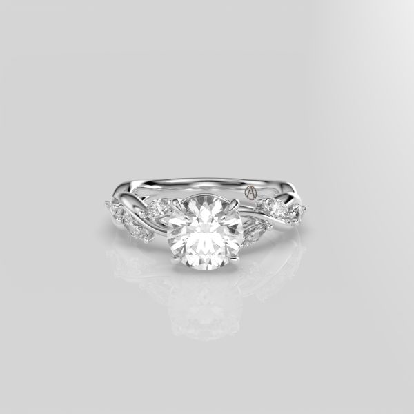 14K White Gold Round Nature Inspired Engagement Ring