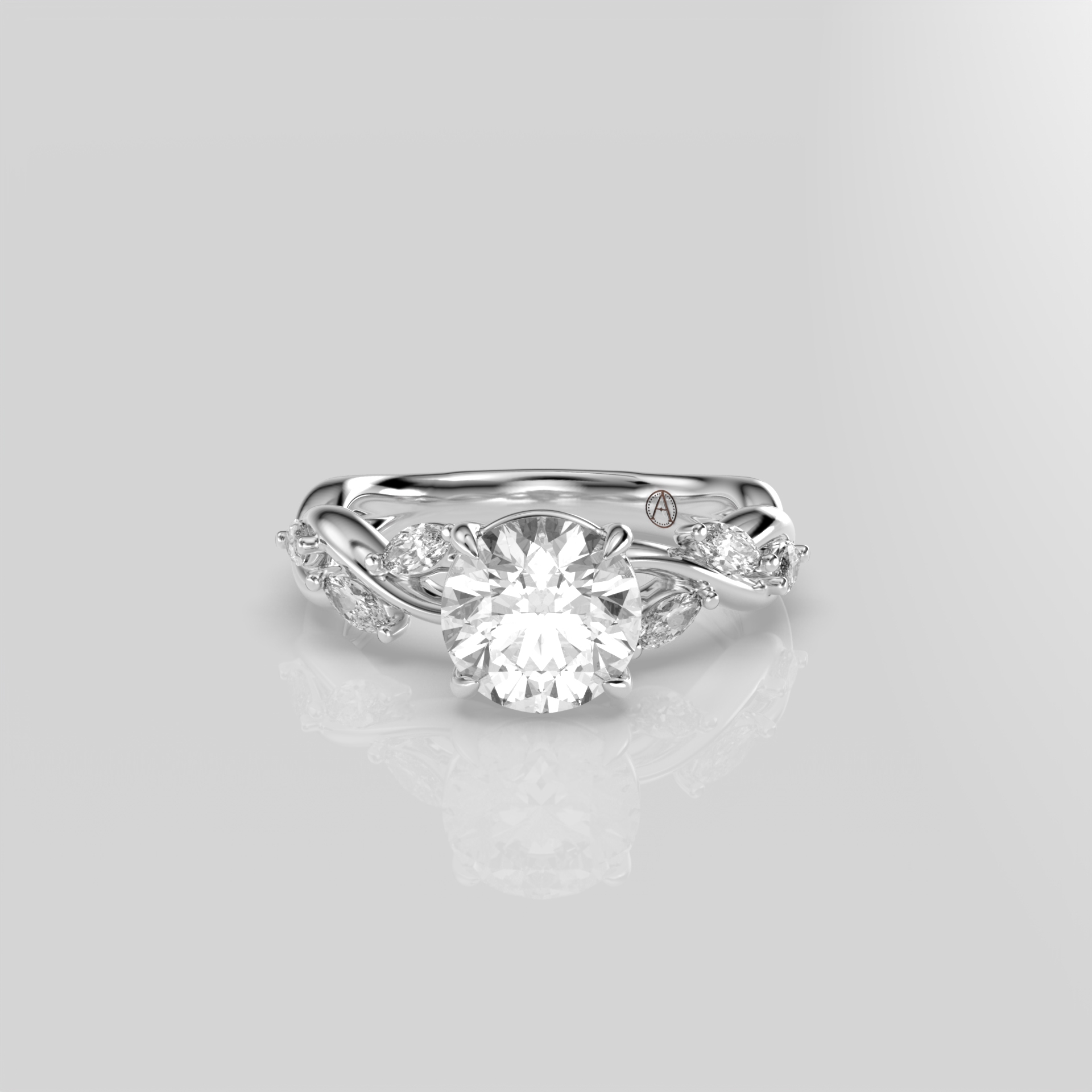 14K White Gold Round Nature Inspired Engagement Ring