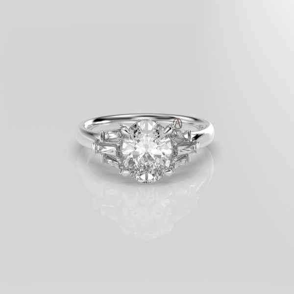 14K White Gold Oval Stone Luxury Engagement Ring
