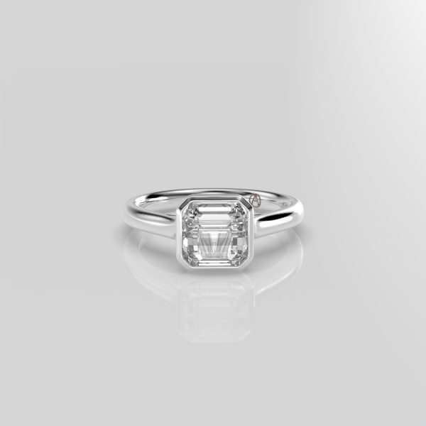 14K White Gold Emerald Bezel Solitaire Engagement Ring