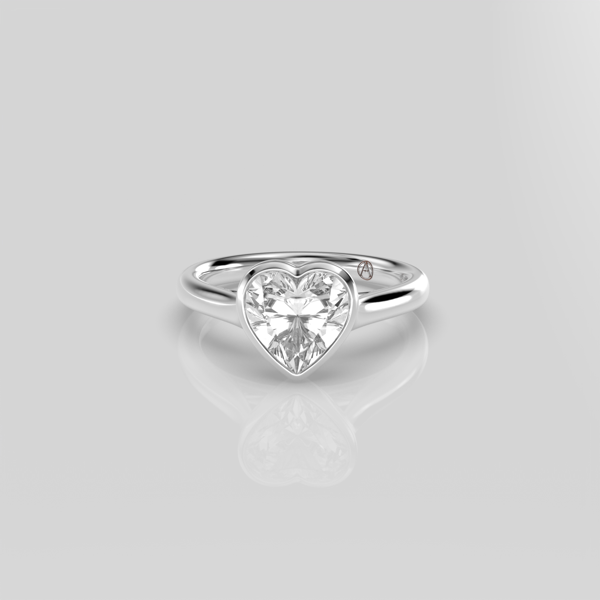 14K White Gold Heart Bezel Solitaire Engagement Ring