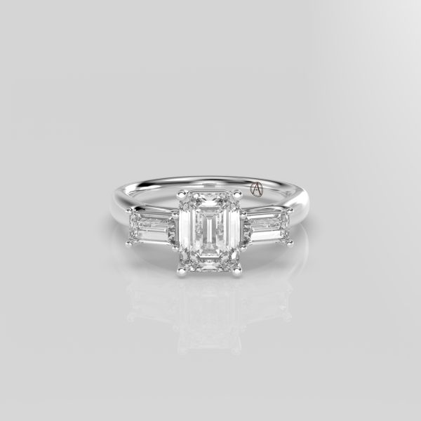 14K White Gold Emerald Three Stone Engagement Ring