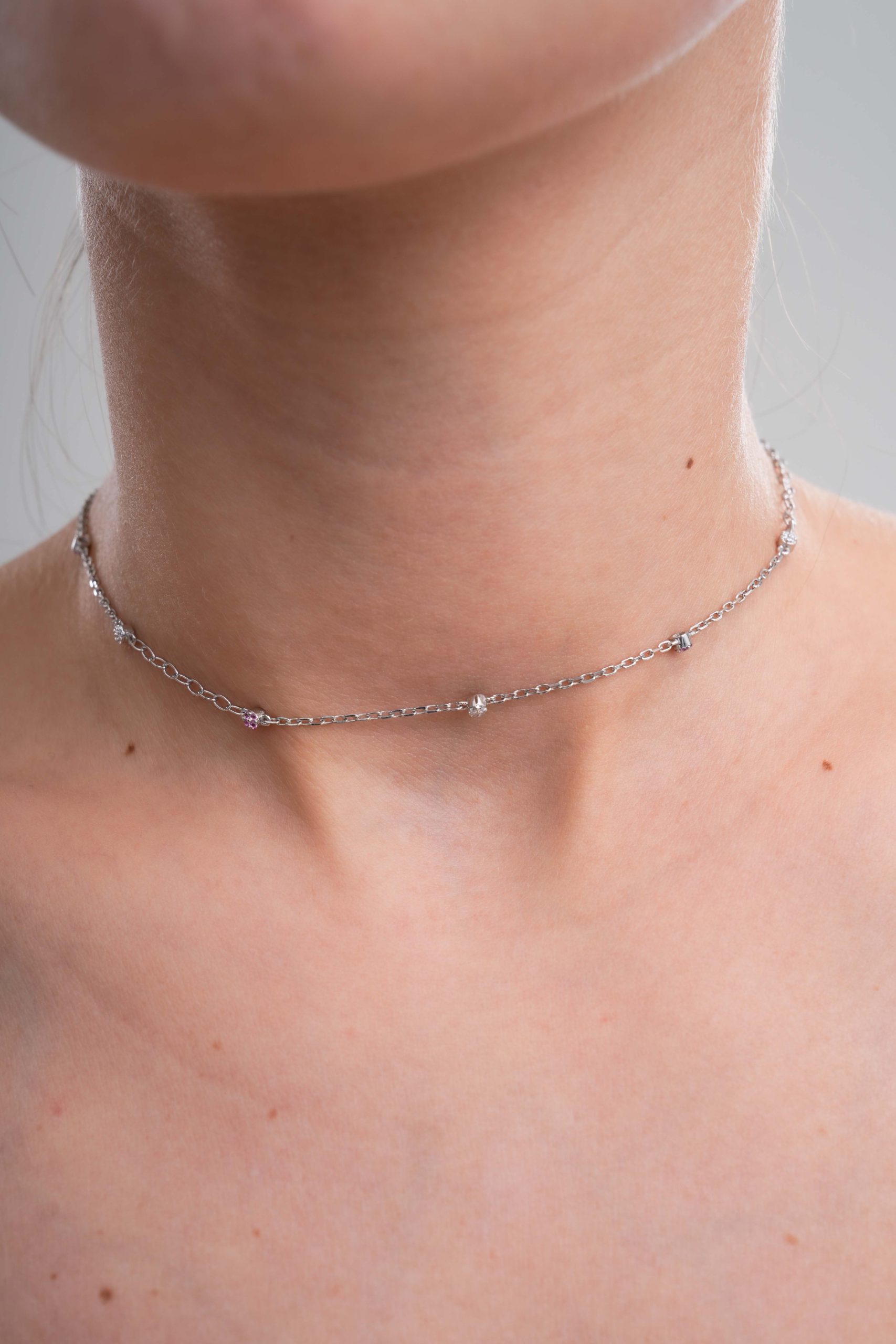 14K Gold Natural Pink Sapphire and Lab-Grown Diamond Choker
