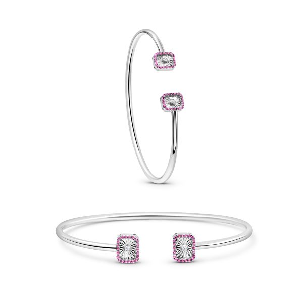 14K White Gold Lab Grown Diamond Bracelet with Pink Sapphire Frame