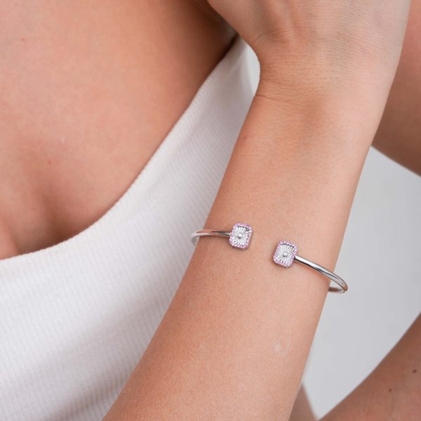 14K White Gold Lab Grown Diamond Bracelet with Pink Sapphire Frame