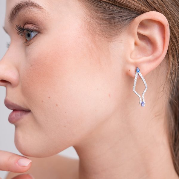 14K White Gold Aquamarine, Tanzanite and Lab Grown Diamond Earrings