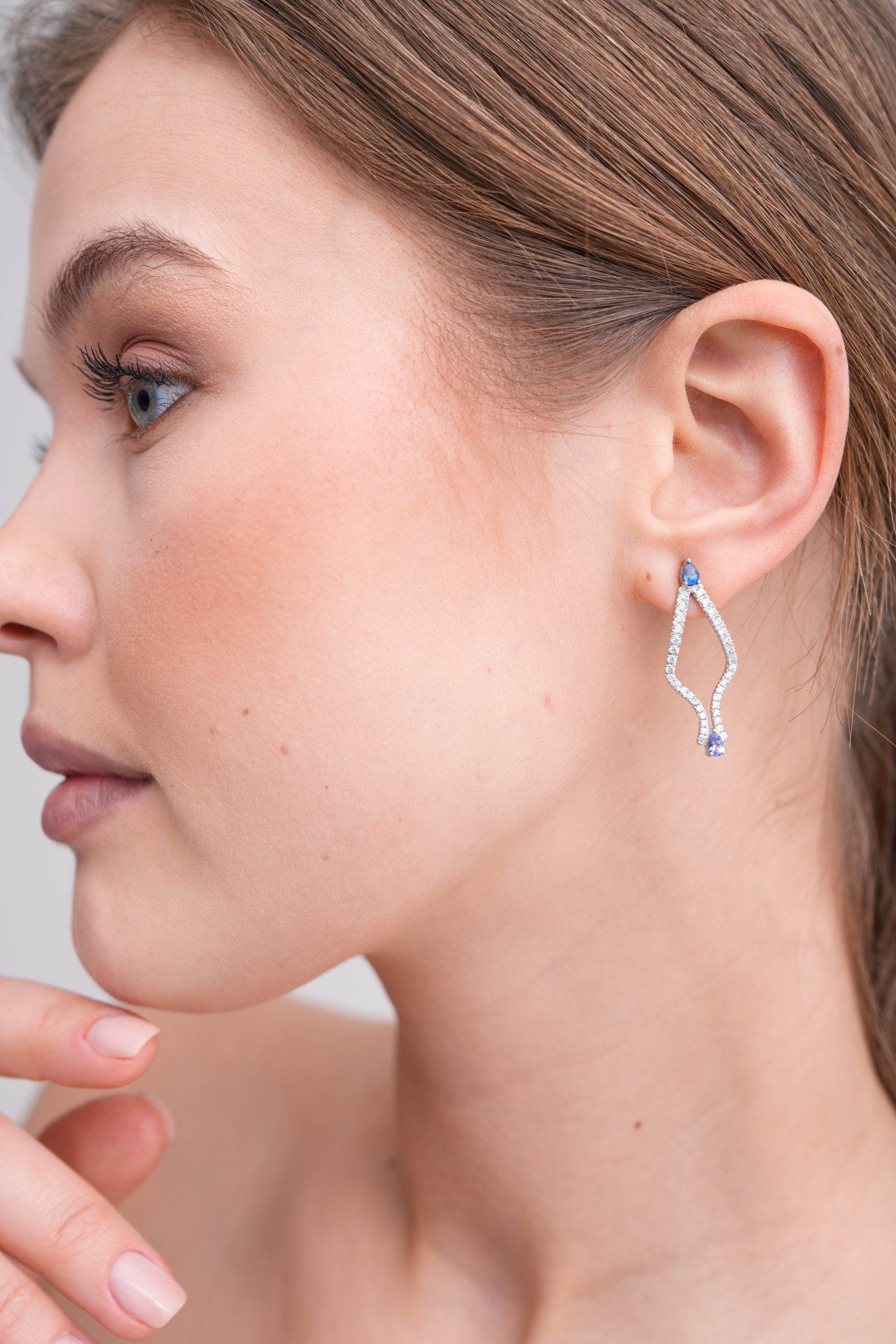 14K White Gold Aquamarine, Tanzanite and Lab Grown Diamond Earrings