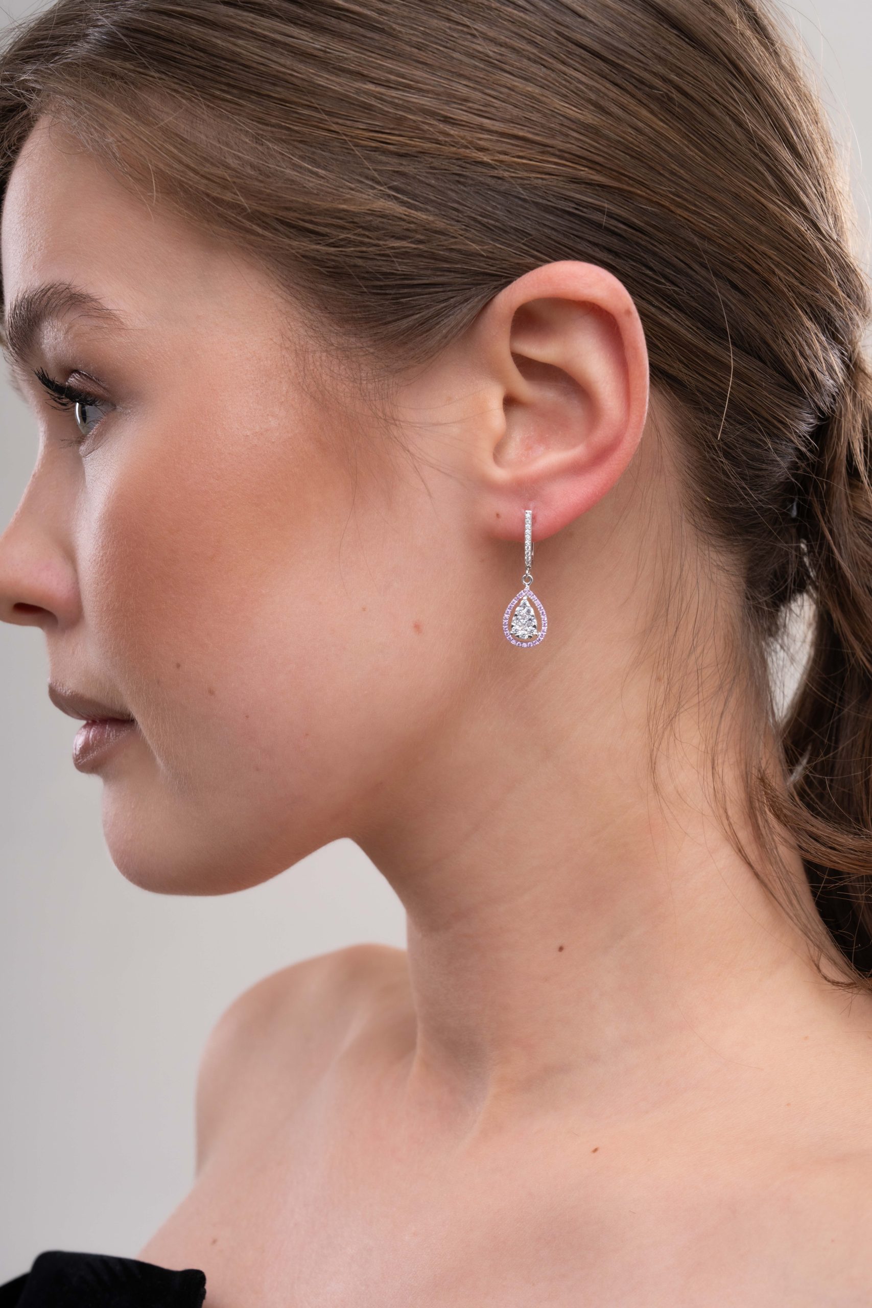 14K White Gold Pink Sapphire and Lab Grown Diamond Drop Earrings