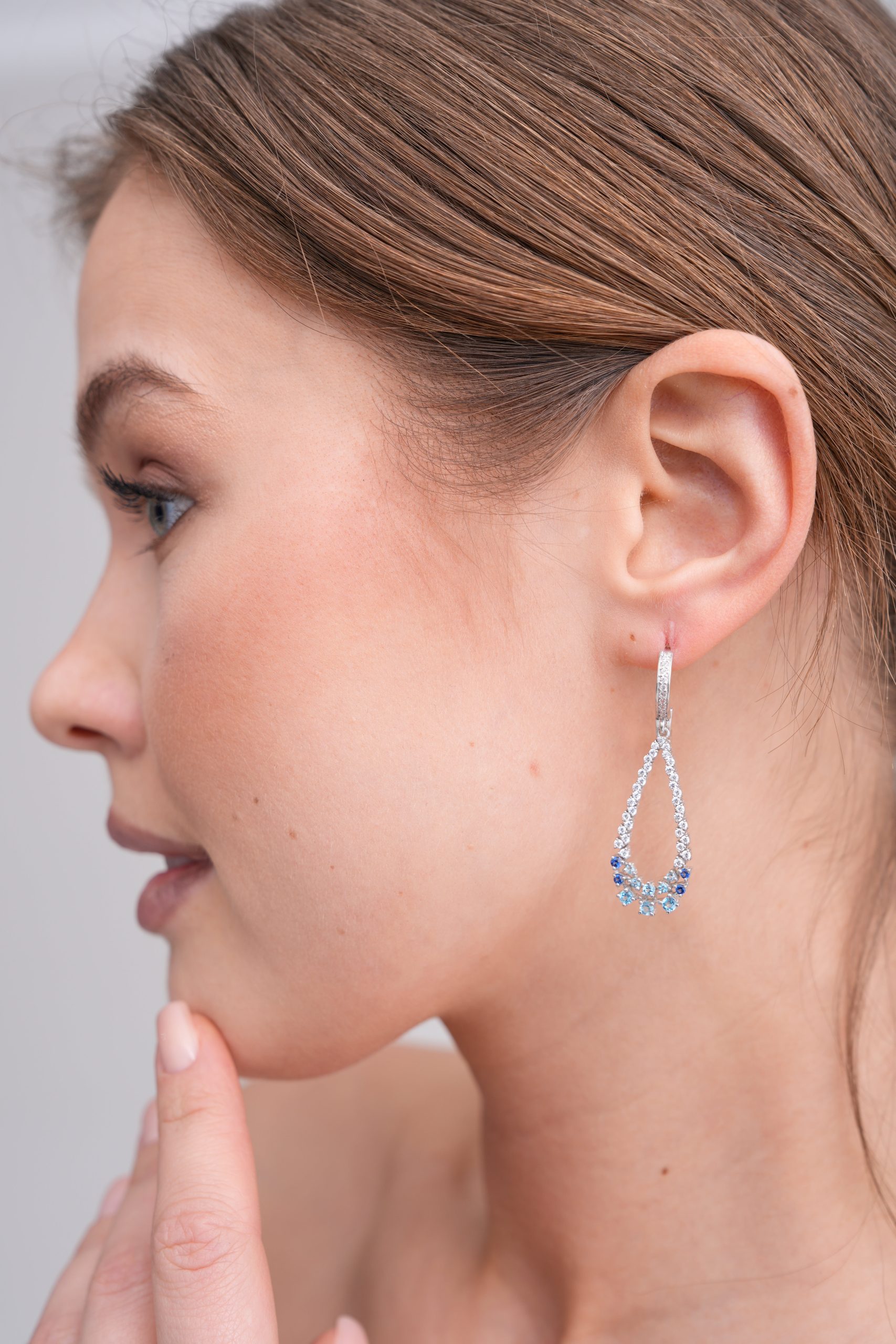 14K White Gold Earrings with Blue Sapphire, Aquamarine and Lab Grown Diamonds