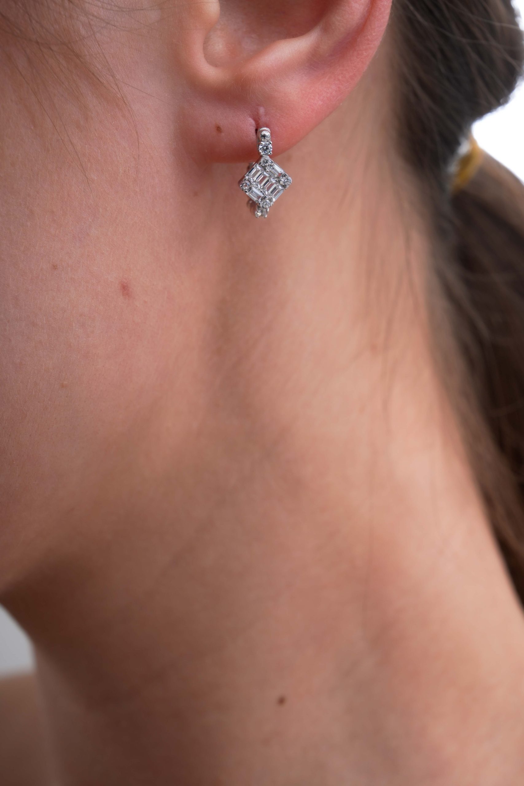 14K White Gold Baguette Cut Lab Grown Diamond Earrings