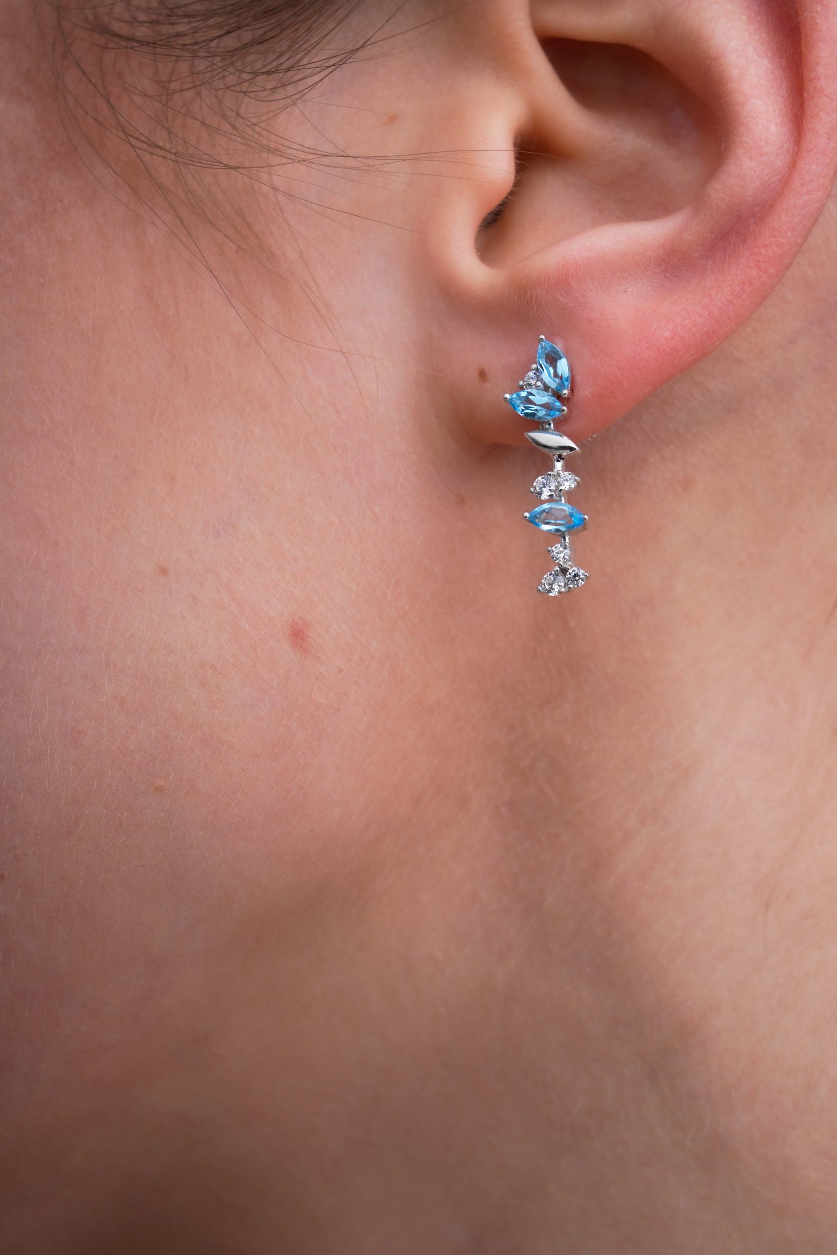 14K White Gold Earrings with Natural Aquamarine and Lab Grown Diamonds
