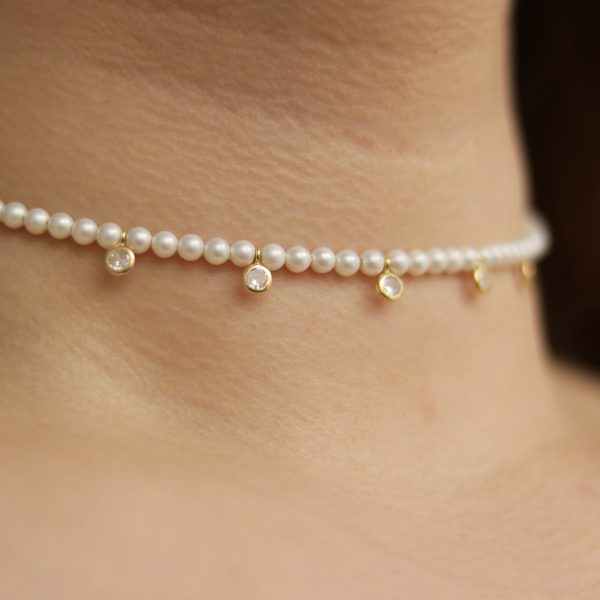 14K Gold, Natural Pearl and LG Diamond Choker