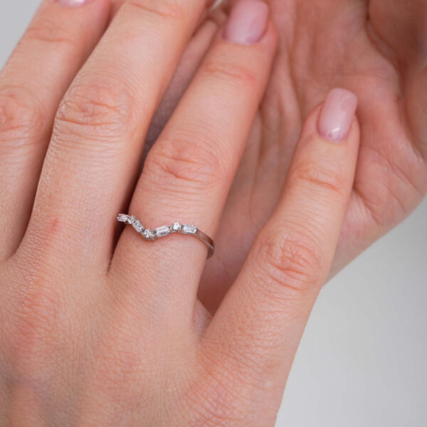 14K White Gold Curved Baguette Cut Lab Grown Diamond Ring