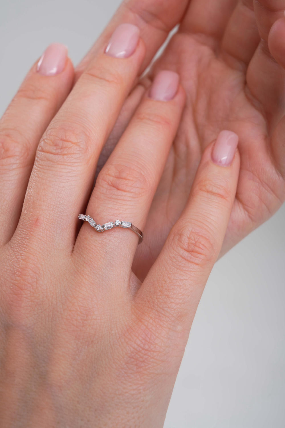 14K White Gold Curved Baguette Cut Lab Grown Diamond Ring