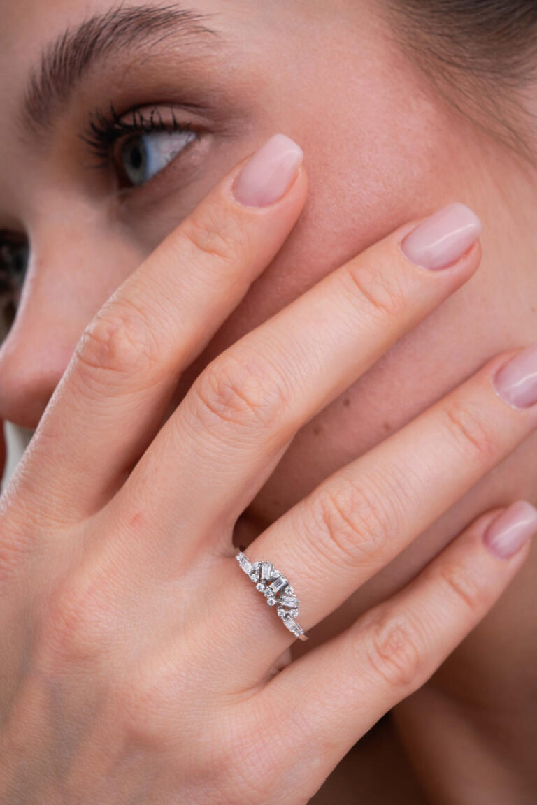 14K White Gold Curved Baguette Cut Lab Grown Diamond Ring