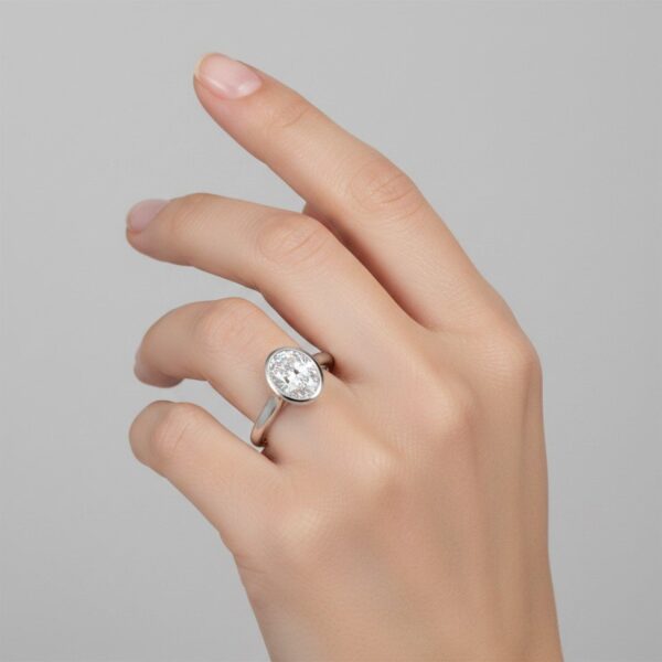 14K Yellow Gold Oval Bezel Set Diamond Engagement Ring