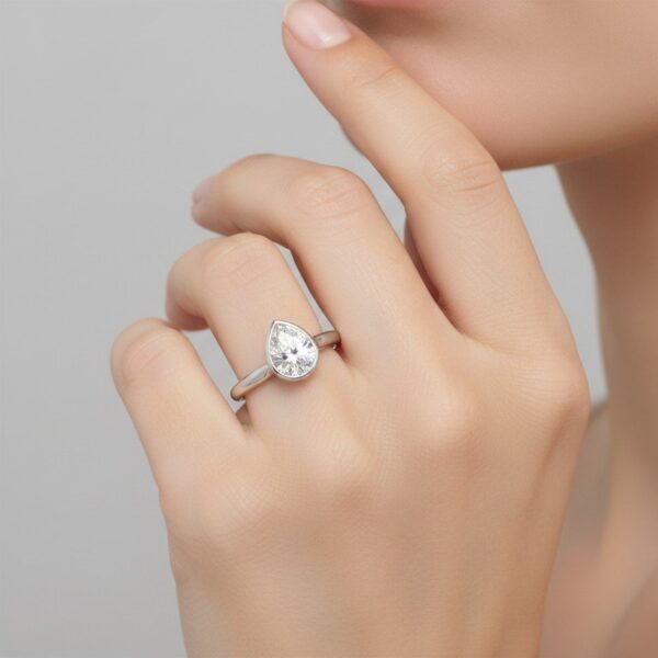 14K Yellow Gold Pear Bezel Set Diamond Engagement Ring