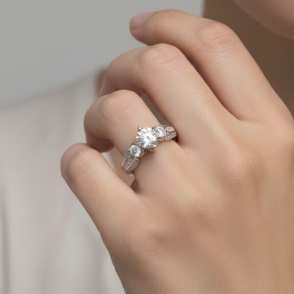 14K Yellow Gold Round Three Stone Diamond Engagement Ring
