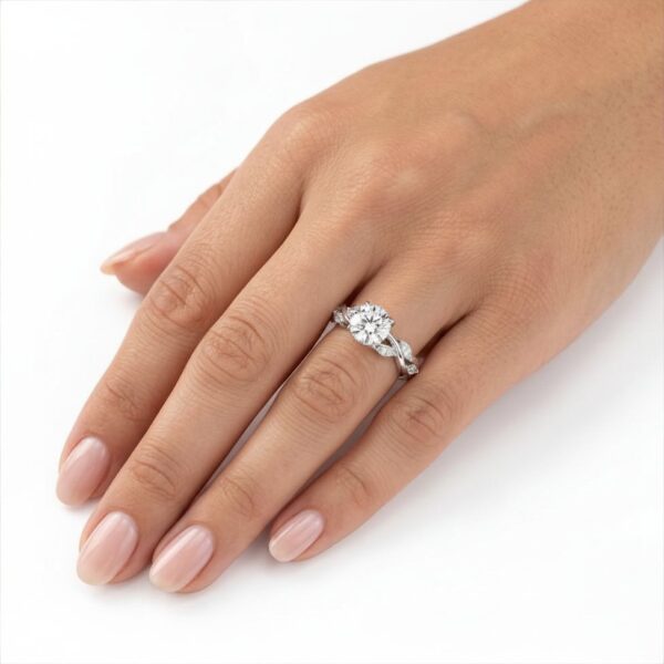 14K White Gold Round Nature Inspired Engagement Ring