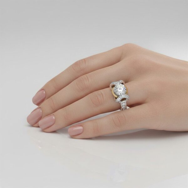 14K White Gold Round Two-Tone Statement Engagement Ring