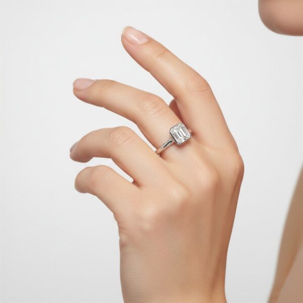 14K White Gold Emerald Bezel Solitaire Engagement Ring