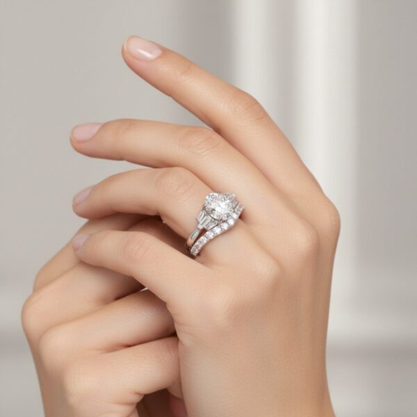 14K White Gold Oval Bridal Set Engagement Ring