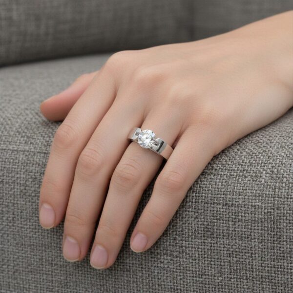 Modern Wide Band Solitaire Engagement Ring