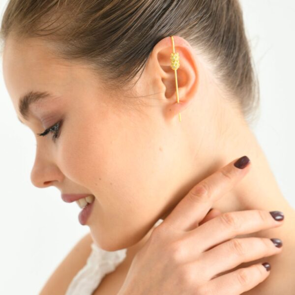 14K Gold LG Diamond Weave Cane Ear Cuff