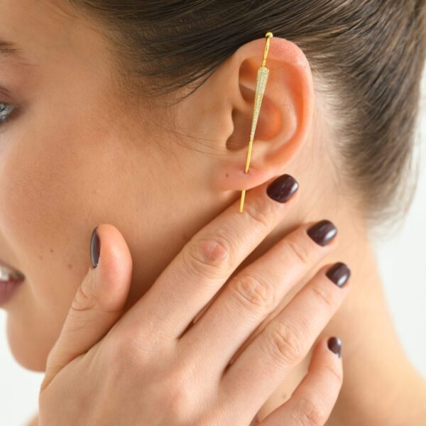 14K Gold LG Diamond Pavé Bar Ear Climber Earrings