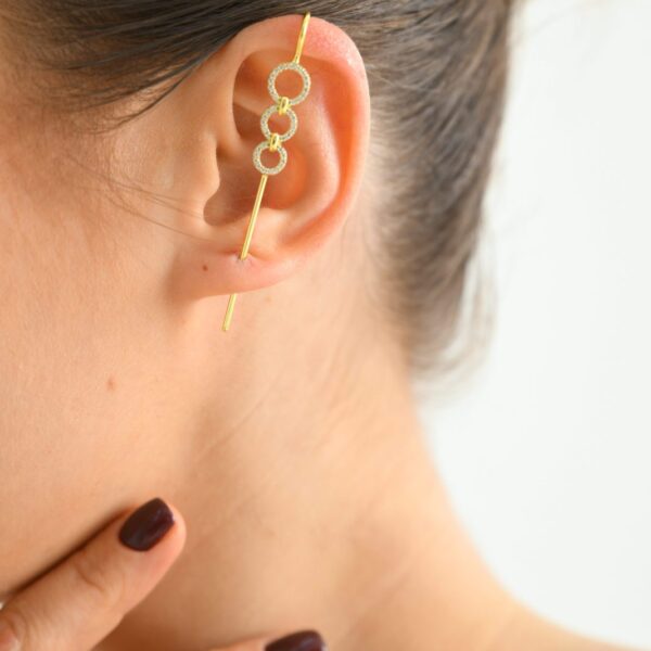 14K Gold LG Diamond Triple Circle Ear Climber Earrings