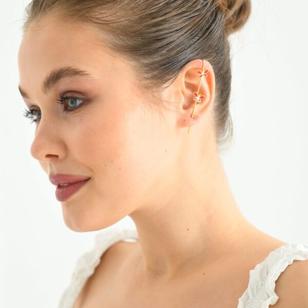 14K Gold Enamel Butterfly Ear Climber Earrings